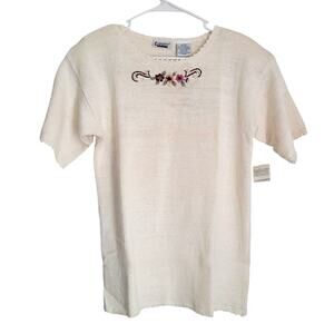 Capacity Sweater Women's Medium Embroidered Short Sleeve Vintage Style Boxy NEW